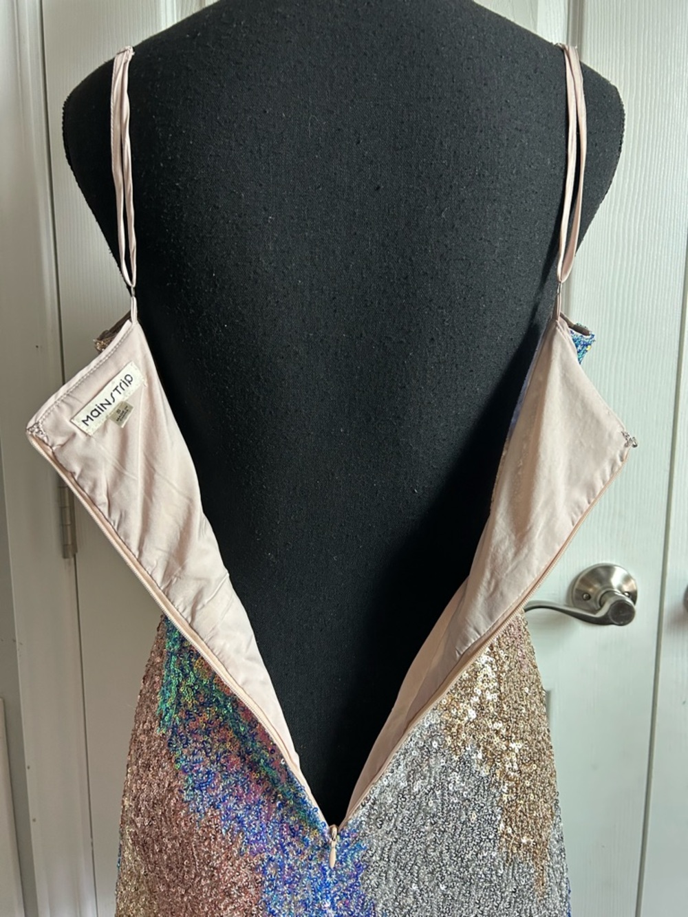 Main Strip sequin spaghetti strap midriff mini dress - Picture 5 of 6